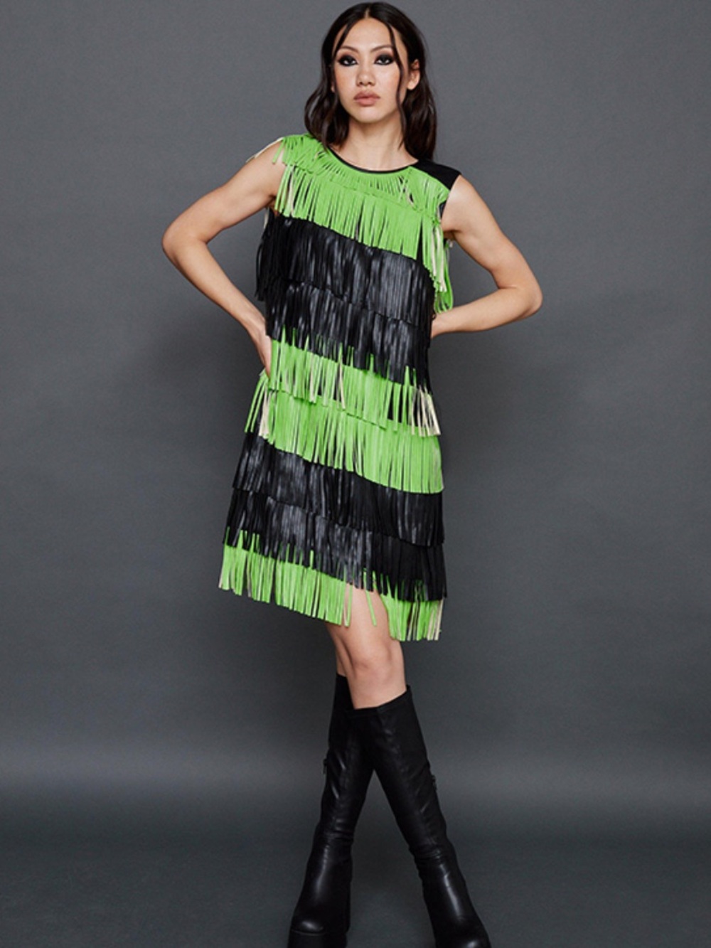 Nasty Gal Faux Leather Fringed Mini Dress